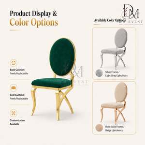 Floral Cutout Back Gold Stainless Steel Wedding <b>Chair</b> with Green Upholstery for Wedding and Banquet Events Event Seating - Product Image 5