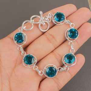 Apatite Gemstone <b>Bracelet</b> 925 <b>Sterling</b> <b>Silver</b> Handmade <b>Bracelet</b> Natural Blue Jewelry Gift For Her - Product Image 4