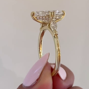 Bague de fiançailles certifiée IGI, taille marquise, avec halo caché et pierres latérales, bagues en diamant - Product Image 5