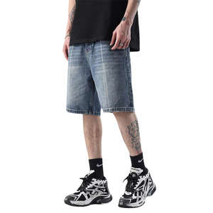 Venta al por mayor 2025 de alta calidad de los hombres de la rodilla longitud 100% pantalones vaqueros lavados pantalones cortos con logotipo personalizado servicio OEM - Product Image 1