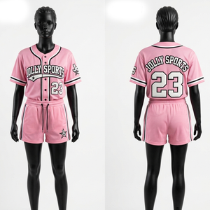 Womens pink baseball jersey and shorts <b>set</b> breathable polyester mesh black piping panels customlogo print embroidery Women's <b>Set</b> - Product Image 1