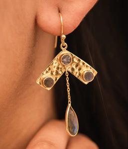 Boucles d'oreilles rondes en Labradorite taillée en poire Boucles d'oreilles en argent sterling 925 plaqué or à la mode Cadeau de fête pour femmes à la mode - Product Image 3