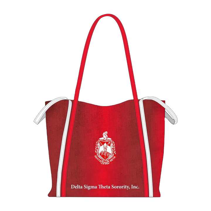 Delta Delta Delta Sorority Tote Bag - Retro Script & Pom Pom, Light Blue X-Large 15x15 Inch Canvas Bag - View #8
