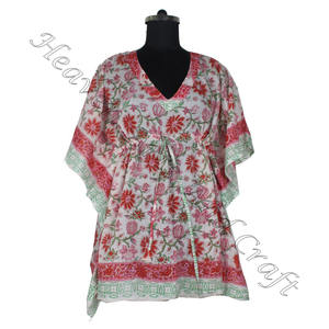 Nueva llegada 2024 indio mano bloque estampado Kaftan Robe KFCS021 vestido de verano Kimono vacaciones vestido holgado ropa de mujer - Product Image 5