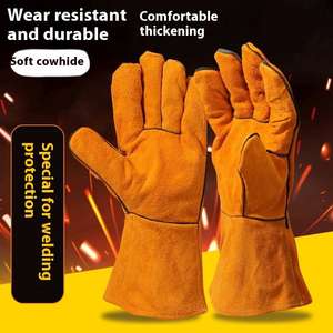 Gants de protection du travail en cuir de vachette double couche épais, personnalisables en gros, résistants à l'usure, pour la protection des mains et des bras lors du soudage - Product Image 2