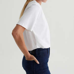 Camiseta de algodón de ajuste relajado holgado para mujer OEM/ODM, escote fácil de llevar, versátil, uso diario, tela de Jersey holgada estilo novio - Product Image 3