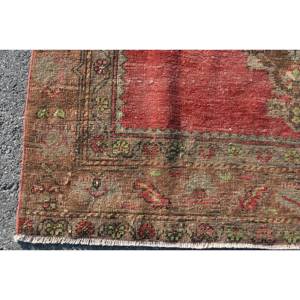 Alfombra turca Vintage de 4,5x11,4 pies, diseño de retazos rojo y marrón, técnica de tejido plano de látex de lana para decoraciones de sala de estar - Product Image 3