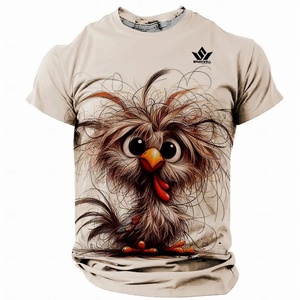 T-shirt décontracté pour homme à manches courtes, col rond, motif poulet de dessin animé, en polyester tricoté respirant, coupe classique - Product Image 4