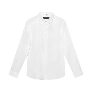 Chemise habillée en popeline de coton blanc pour homme, col rabattu, manches longues, couleur unie, infroissable, style décontracté chic, idéale pour le printemps - Product Image 4