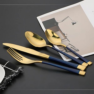 Cubiertos Modernos de Madera Azul y Dorado, Diseño de Dos Tonos, Mango Azul Real de Lujo, Chapado en Oro, Servicio de Cubiertos Ecológicos para Bodas - Product Image 2