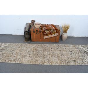 2.9x10.7 ft Turkish <b>Runner</b> <b>Rug</b>, Vintage Brown Floral <b>Rug</b> - Product Image 2