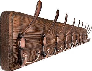 Rustic Wall Mounted Coat <b>Rack</b> Heavy Duty Wooden Hooks With Aluminium for Hanging Clothes Convenient Wall <b>Rail</b> - Product Image 3