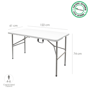 Tavolo Rettangolare Pieghevole in HDPE 122x61x74 cm. Colore Bianco - Product Image 2