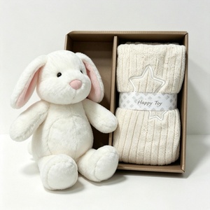customized White Plush Rabbit Stuffed Animal <b>Toy</b> with Cream Knit Blanket Set <b>for</b> <b>Babies</b> 0-24 Months Unisex <b>Easter</b> Gift - Product Image 4