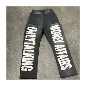 Streetwear Customized Logo Patchwork <b>Joggers</b> Stacked <b>White</b> Color Sweat Pants 100% Cotton Terry Flare Sweatpants - Product Image 2