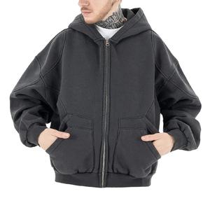 Vente en gros style unique Sweat à capuche zippé à double poches en coton épais à épaules tombantes Sweat à capuche zippé personnalisé - Product Image 5