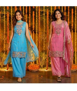 Traje Salwar Kameez de Seda Fandy con Bordado de Lentejuelas y Hilo, Estilo Étnico Indio, con Dupatta Elegante - Product Image 1