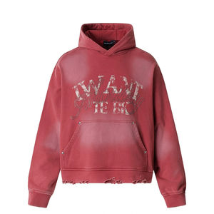 Haute qualité écologique 100% coton hommes pull à capuche sérigraphie lavage à l'acide détresse Vintage goutte épaule avant - Product Image 1