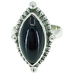 Navya <b>Craft</b> 925 Sterling Silver Boho Statement <b>Ring</b> Handmade Black Onyx Marquise Women's Size 6.0 IGI Certified Fine Jewelry - Product Image 1
