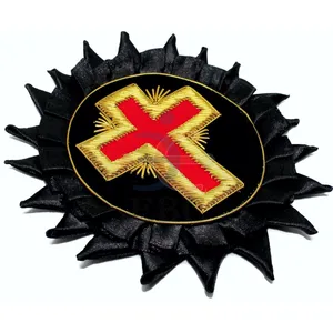 Bullion Rosette Cross Badge Mão Bordada Cavaleiro Templário Grande Commanderia Patch Personalizado Cores Formas e Tamanhos