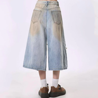 Shorts en jean délavé Y2K, style baggy, longueur genou, déchirés, jorts vintage peints à la main, demi-jeans pour femmes