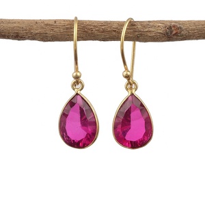 Handmade Doublet Quartz Gemstone Drop <b>Earrings</b> Gold Plated <b>Hook</b> Style with Bezel Setting Elegant Fashion Jewelry Gift Pairs - Product Image 1