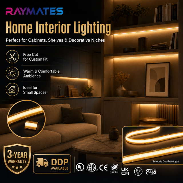 UL ETL 24V Custom COB LED Strip Light Free Cut Flex COB LED Strip for Ceiling Cabinet Kitchen Interior Commercial Decoration