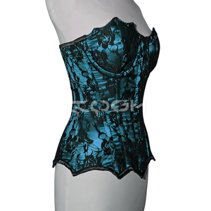 Corsé Overbust de Satén Teal con Encaje Floral Negro, Corsé de Entrenamiento de Cintura con Varillas de Acero - Proveedor - Product Image 3