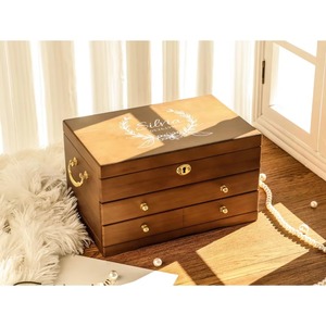 Boîte à bijoux décorative en bois à 3 niveaux, organisateur élégant et fait à la main, parfait pour la vanité, la chambre, le bureau et les cadeaux. - Product Image 2