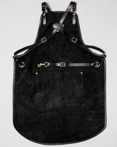 Tablier de travail en cuir noir avec bretelles croisées réglables, tablier de chef en cuir, coutures renforcées, tablier en cuir avec poches avant - Product Image 6