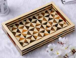 Plateau de service en incrustation d'os fait à la main Golden Mirage Artisanat artistique pour la décoration de table, la salle à manger et les cadeaux de maison de luxe durables - Product Image 2