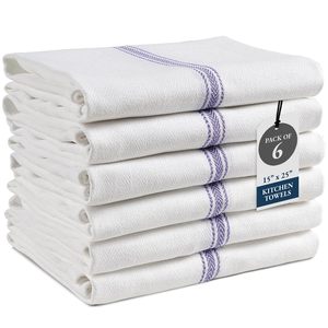 Serviettes de cuisine en coton rayées rectangulaires tissées blanches et bleues, séchage rapide, écologiques, résistantes aux enfants, lavables en machine - Product Image 1