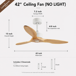 42 Inch 3 Blade Solid Wood <b>Ceiling</b> <b>Fan</b> No Light with <b>Remote</b> <b>Control</b> DC Motor for Bedroom Living Room - Product Image 5
