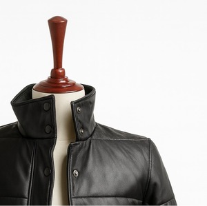 Chaqueta de Hombre con Cuello Alto, de Cuero Vacuno, Negra y Beige, Transpirable, Genuina, Impermeable y de Secado Rápido - Product Image 4