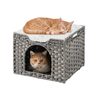 Gros Motif Solide Tissé À La Main En Rotin Chat Lit Cube Pliable Grand Intérieur Pet Coussin 4 Options De Couleur pour Salon Chambre