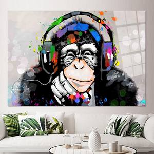 Toile en verre trempé Vibrant Monkey : Décoration imprimée à motif animal, ART EN VERRE TREMPÉ - Product Image 1