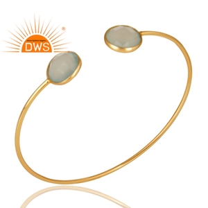 Vente chaude Sterling Sliver 18K Plaqué Or Naturel Aqua Calcédoine Pierres Précieuses Fabricant De Bijoux Personnalisé - Product Image 3