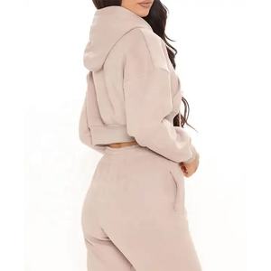 Hot Sale Autumn Warm <b>Knitting</b> Long Two Piece Set <b>Women's</b> Crop Top Hoodie and <b>Joggers</b> - Product Image 5