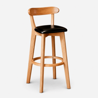 Tabouret de bar moderne en bois massif avec hauteur réglable, base à quatre pieds, design simple pour mobilier de bar, table de salle à manger ou îlot de cuisine