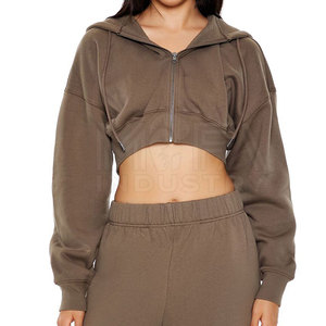 Sudaderas con capucha cortas con cremallera de alta calidad para mujer Material transpirable y antiarrugas Logotipo personalizado disponible - Product Image 1