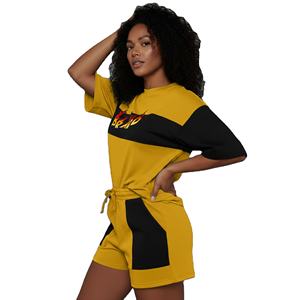 ชุดเสื้อยืดแขนสั้นสองชิ้นลำลองสำหรับผู้หญิง คุณภาพสูง ผ้าฝ้าย 100% เสื้อยืดทรงปกติ พิมพ์โลโก้ตามสั่ง ผ้าลูกฟูกเนื้อนุ่ม ยาวถึงเข่า - Product Image 3