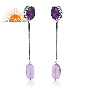 Nouveau modèle Design 925 argent naturel rose améthyste et améthyste pierre précieuse boucle d'oreille conception personnalisée fabricant de bijoux - Product Image 3