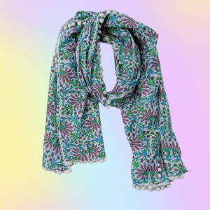 Magnifique Floral Digital Imprimé 100% Modal Coton Femmes Foulards Dernières Conceptions Pompon Style Adulte Dame Polyvalent Pas Cher Prix - Product Image 4