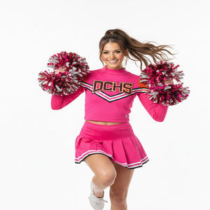 ชุดเชียร์ลีดเดอร์แบบแข่งขันสไตล์อเมริกันสีชมพู แขนยาว สำหรับเยาวชน - Product Image 1