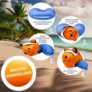 Adoramals Clownfish Oreiller de voyage 2-en-1 portable et gonflable en coton et polyester à mémoire de forme Swapseazzz Logo pour Voitures et Bureau - Product Image 1