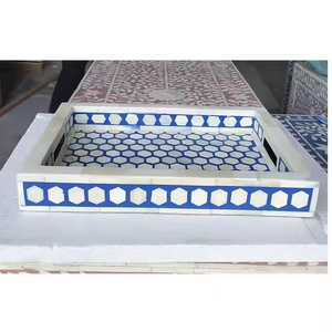Nueva bandeja de incrustaciones de hueso rectangular hecha a mano para decoración del hogar para graduación de boda de Ramadán por Artesanías de media luna - Product Image 3