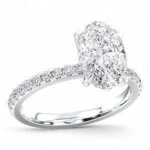 3.00 Carat F-G/VS Lab Grown Oval & Round Cut Diamond Engagement <b>Ring</b> Prong <b>Set</b> in Platinum <b>for</b> <b>Women</b> - Product Image 3