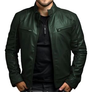 Veste en cuir d'agneau pour homme de qualité supérieure, veste de moto classique, vêtement d'extérieur chaud et tendance, style urbain, mode décontractée, haut - Product Image 4