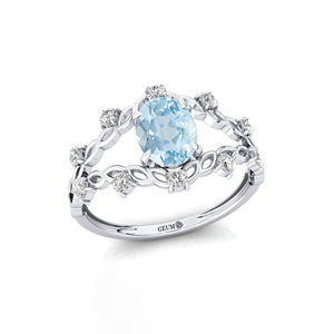 Anillos de Oro Rosa de 18k con Diamantes y Piedra Preciosa de Aguamarina Natural con Corte Ovalado para Mujer, para Aniversario o Boda - Product Image 4