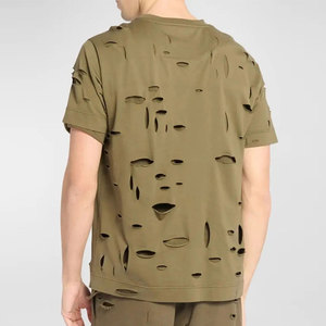 Camiseta con Logotipo Personalizado para Hombre, con Dobladillo Deshilachado, Corte Holgado, Algodón Premium, Proveedor Mayorista OEM ODM - Product Image 3